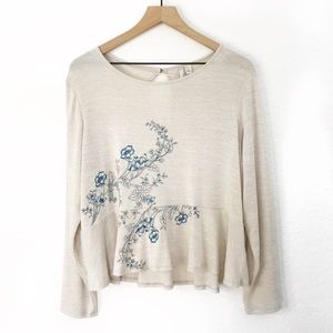 NEW LC Lauren Conrad Embroidered Hi-Low Peplum Top